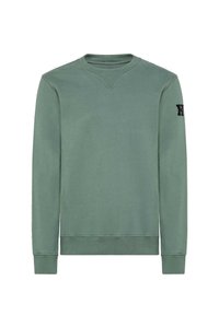 Felpa in verde opaco, con design a V, polsini a costine e dettaglio del logo sulla manica sinistra. Tessuto morbido.