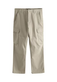 Pantalon cargo kaki avec une coupe décontractée, plusieurs grandes poches latérales et des coutures renforcées le long des coutures. Tissu doux et durable.