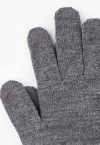 Gray knitted gloves featuring a smooth texture, five-finger design, and a simple, classic appearance. Suitable for cold weather use.