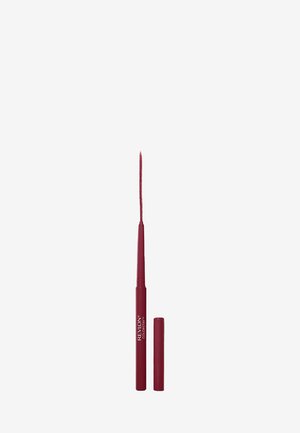 Burgundy retractable lip liner with a thin, pointed tip. Sleek plastic body, matching cap. Branding on the shaft in white text.