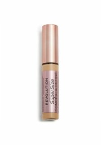 Revolution SuperSize Conceal & Define, en cylinderformet beholder med en mat rosaguld kapsel, rummer en cremet beige concealer med en glat finish.