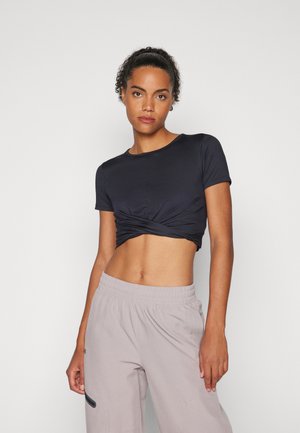 Under Armour MOTION CROSSOVER CROP - Tricou cu imprimeu - black/white