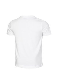 White cotton t-shirt, short sleeves, crew neck, smooth texture, no patterns or designs, plain back with no visible tags or labels.
