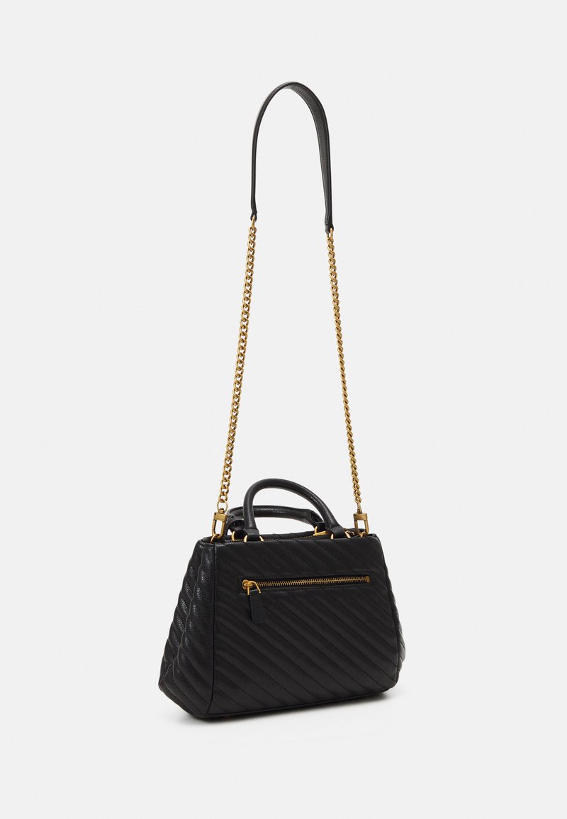 GUESS Women's Sela Box Satchel - Quilted Pebble PU, Adjustable Strap, Vintage Bronze Hardware