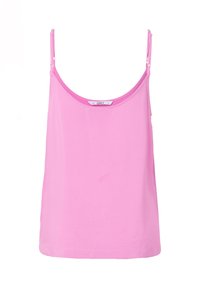 Camisola rosa sin mangas con tirantes ajustables tipo espagueti y escote redondo, talla 36, con etiqueta de marca en el interior.