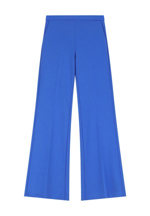 Pantaloni larghi blu realizzati in un tessuto morbido, caratterizzati da una vita alta, due tasche laterali e cuciture a contrasto per un tocco di stile in più.