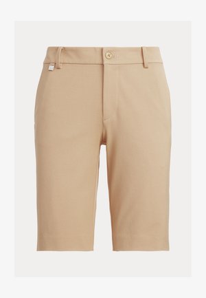 Bezs színű, sima anyagból készült short. Elöl cipzárral, gombos záródással és oldalzsebekkel rendelkezik, egyenes szabásminta jellemzi.