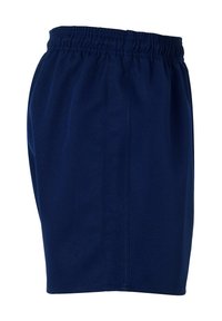 Marineblauwe shorts gemaakt van zachte, lichte stof. Voorzien van een elastische tailleband en een relaxte pasvorm, met subtiele zijnaad.