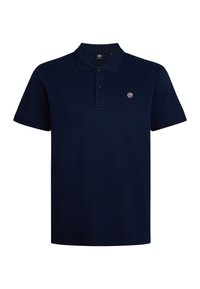 Navyblauwe poloshirt van katoen, met een kraag, twee knopen en een klein logo op de linkerborst. Korte mouwen en een rechte zoom.