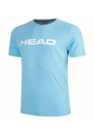 Hellblaues T-Shirt aus weichem Stoff, mit runder Halslinie und kurzen Ärmeln. Großes weißes "HEAD"-Logo, das auffällig auf der Vorderseite angebracht ist.
