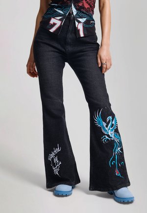 Ed Hardy, WOMENS RISING PHOENIX XXTRA FLARED JEAN - Jeans a zampa - black
