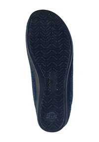 Navy cloth slipper sole featuring a textured rubber base with a diamond pattern for grip and a smooth edge for comfort.