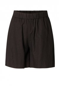 Zwarte linnen shorts met een elastische tailleband, voorzien van een losse pasvorm en een zachte textuur. Eenvoudig ontwerp zonder zakken of versieringen.