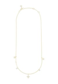 Guldtonad halsband med en delikat kedja, pryd med fem stjärnformade berlocker och små kristallaccent, vilket skapar en glittrande design.