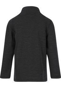 Schwarzes Langarmshirt mit hohem Kragen, aus strukturiertem Stoff gefertigt. Hat ein schlichtes Design und keine sichtbaren Logos oder Muster.