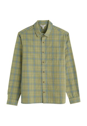 Pika varrukaga särgi, millel on roheline, sinine ja kollane ruuduline muster ning üks rindtasku, krae ja pruunid nööbid.