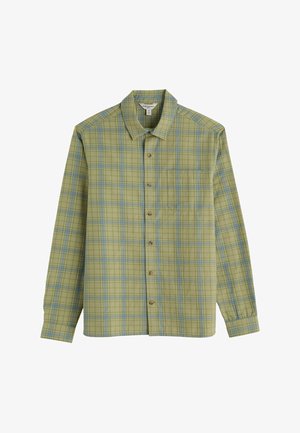 Pika varrukaga särgi, millel on roheline, sinine ja kollane ruuduline muster ning üks rindtasku, krae ja pruunid nööbid.