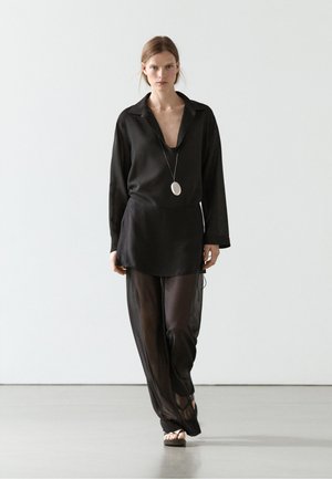 Massimo Dutti FLOWING CONTRAST - Pantalon classique - black