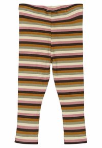 Rippleggings mit horizontalen Streifen in Braun, Creme, Rosa und Grün. Enganliegendes Design mit einer weichen Textur und elastischem Bund.