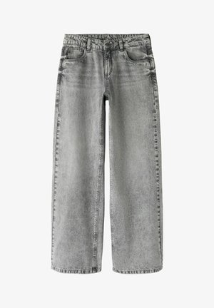 Grijze denim jeans met wijde pijpen en een vervaagde afwerking. Beschikt over vijf zakken en een knoopsluiting. Ongestikte zoom en gestikte details langs de naden.