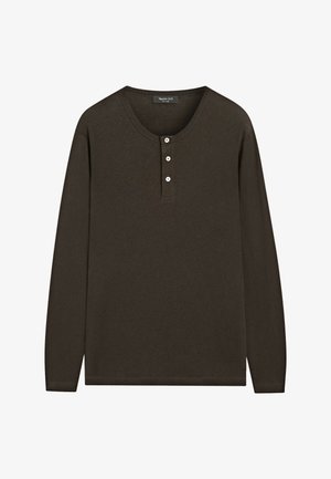 Massimo Dutti, LONG SLEEVE T-SHIRT WITH COLLAR DETAIL 00652198 - Langærmet T-shirt - brown