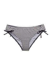 Zwart-wit zigzagpatroon bikinibroekje met verstelbare strikjes aan elke kant en een gladde binnenvoering.