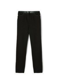 Zwarte leggings van rekbare stof, met een soepele tailleband, zijzakken en taps toelopende benen met een strakke uitstraling.