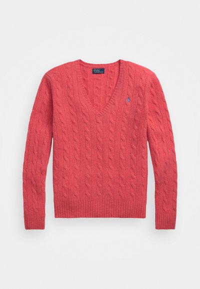 Polo Ralph Lauren CABLE KNIT WOOL CASHMERE V-NECK SWEATER - Pulóver - rosette heather
