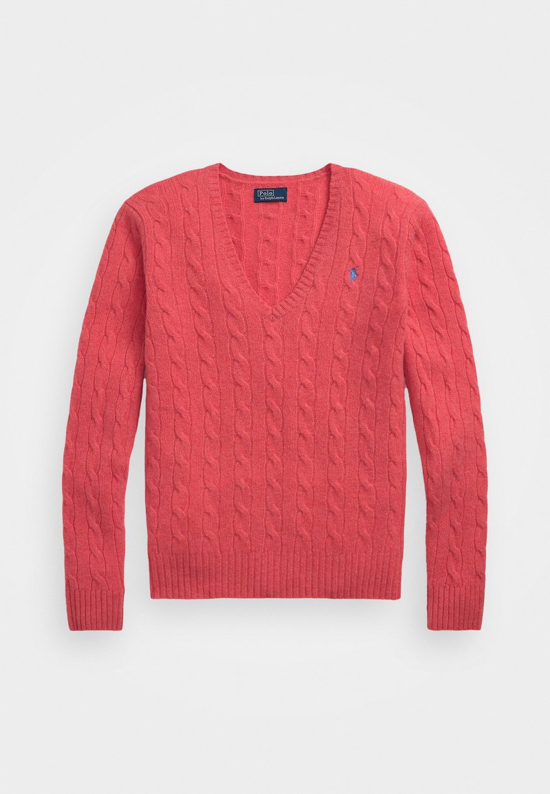 Polo Ralph Lauren CABLE KNIT WOOL CASHMERE V-NECK SWEATER - Πουλόβερ - rosette heather
