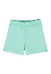 Shorts verde menta realizzati in tessuto morbido e leggero, dotati di una vita elastica e di un taglio semplice e dritto. Senza tasche né decorazioni.