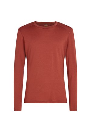 Langærmet crew neck skjorte i en brændt orange farve, lavet af et tekstureret stof med en glat overflade og ingen synlige mønstre eller accenter.