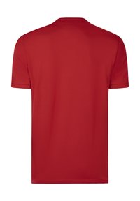 Rød kortærmet T-shirt lavet af glat bomuldsstof. Enkel design med rund halsudskæring, ingen mønstre eller hardware detaljer.