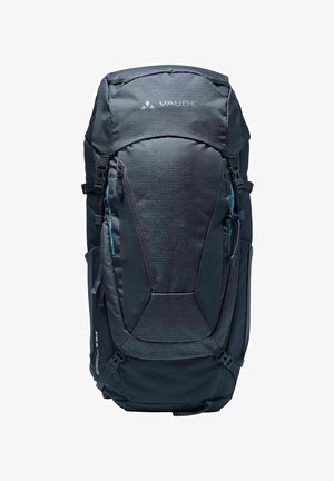 Zaino realizzato in un resistente tessuto nero con superficie testurizzata, dotato di zip, spallacci regolabili e design aerodinamico.