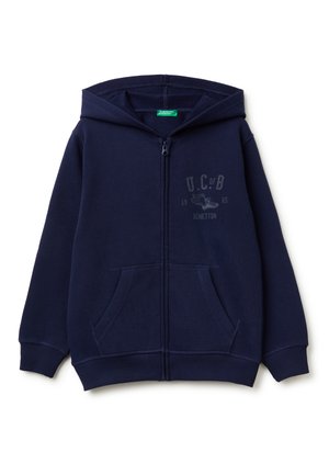 BRUSHED HOOD POUCH POCKET AND LOGO PRINT ON THE FRONT - Mikina na zip - blue