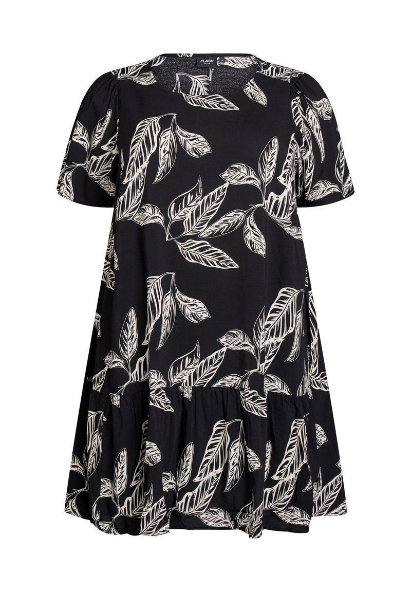 Zizzi - Day dress - black leaf, Enlarge