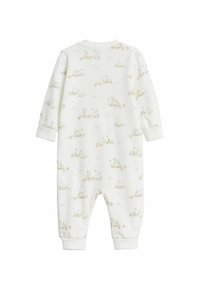 Body de bébé blanc en coton doux avec un motif floral et d'oiseaux subtil. Doté de manches longues et de poignets côtelés pour plus de confort.