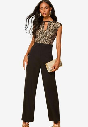 Lipsy REGULAR FIT - SEQUIN KEYHOLE CAP SLEEVE WIDE LEG - Jumpsuit - black