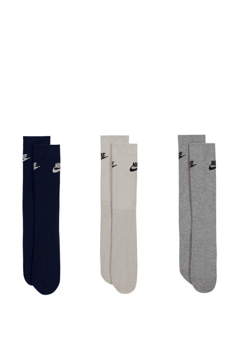 Nike Sportswear - EVERYDAY ESSENTIAL CREW UNISEX 3 PACK - Zeķes - light bone/(black)/carbon heather/(black)/midnight navy/(light bone), Palielināt