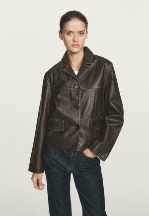WITH LAPEL COLLAR  - Giacca di pelle - mottled dark green