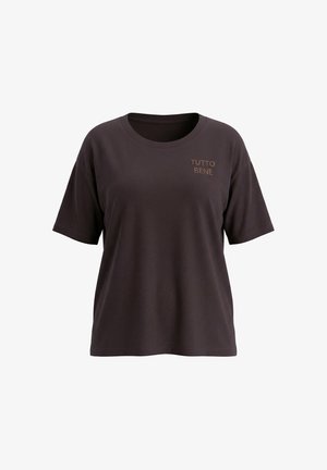 Ulla Popken, T-SHIRT, STICKEREI, OVERSIZED, RUNDHALS, HALBARM - T-Shirt print - mahogany