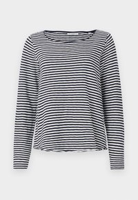 Langarmoberteil mit blau-weißen horizontalen Streifen, aus leichtem Stoff gefertigt, mit runder Ausschnittform und lässiger Passform.