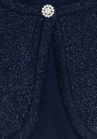 Marineblauer, strukturierter Stoff mit funkelndem Metallfaden. Verfügt über einen dekorativen, runden Kristallknopf am Ausschnitt.