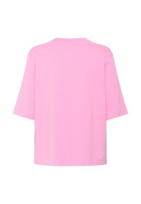 Rosa t-shirt med kort ärm och rund halsringning, tillverkad av mjukt tyg. Har en liten logotyp tryckt på baksidan. Enkel, avslappnad passform.