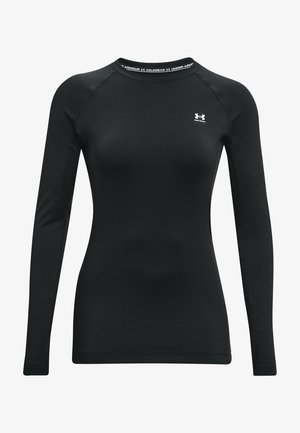 Zwart sportshirt met lange mouwen van rekbaar materiaal, met een ronde hals, raglanmouwen en een klein logo op de borst.