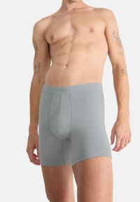 Světle šedé boxerkové trenýrky vyroben�é z jemného, elastického materiálu s širokým pasem. Mají přední kapsu a bezšvové otvory pro nohy pro maximální pohodlí.