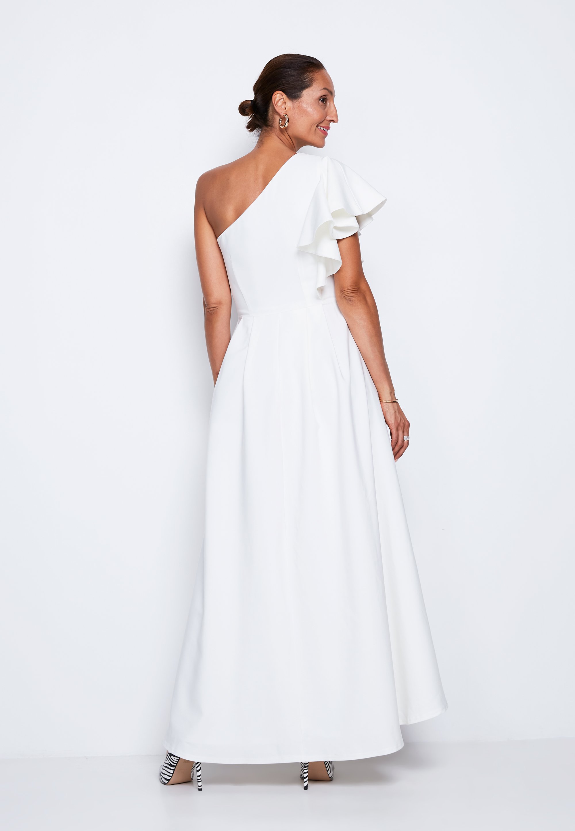 white off the shoulder wrap dress