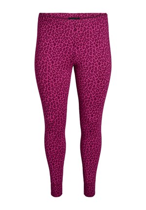 Legíny s leopardím vzorem v jasně růžové barvě s elastickou tkaninou. Mají elastický pas a přiléhavý střih.