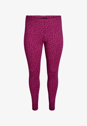 Leopardskinnede leggings i livlig pink med et strækbart stof. Har en elastisk talje og en tætsiddende silhuet.