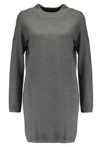 Abito maglione lungo grigio con maniche lunghe, realizzato in morbido materiale a maglia, con vestibilità comoda e scollo rotondo, caratterizzato da polsini e orlo a coste.