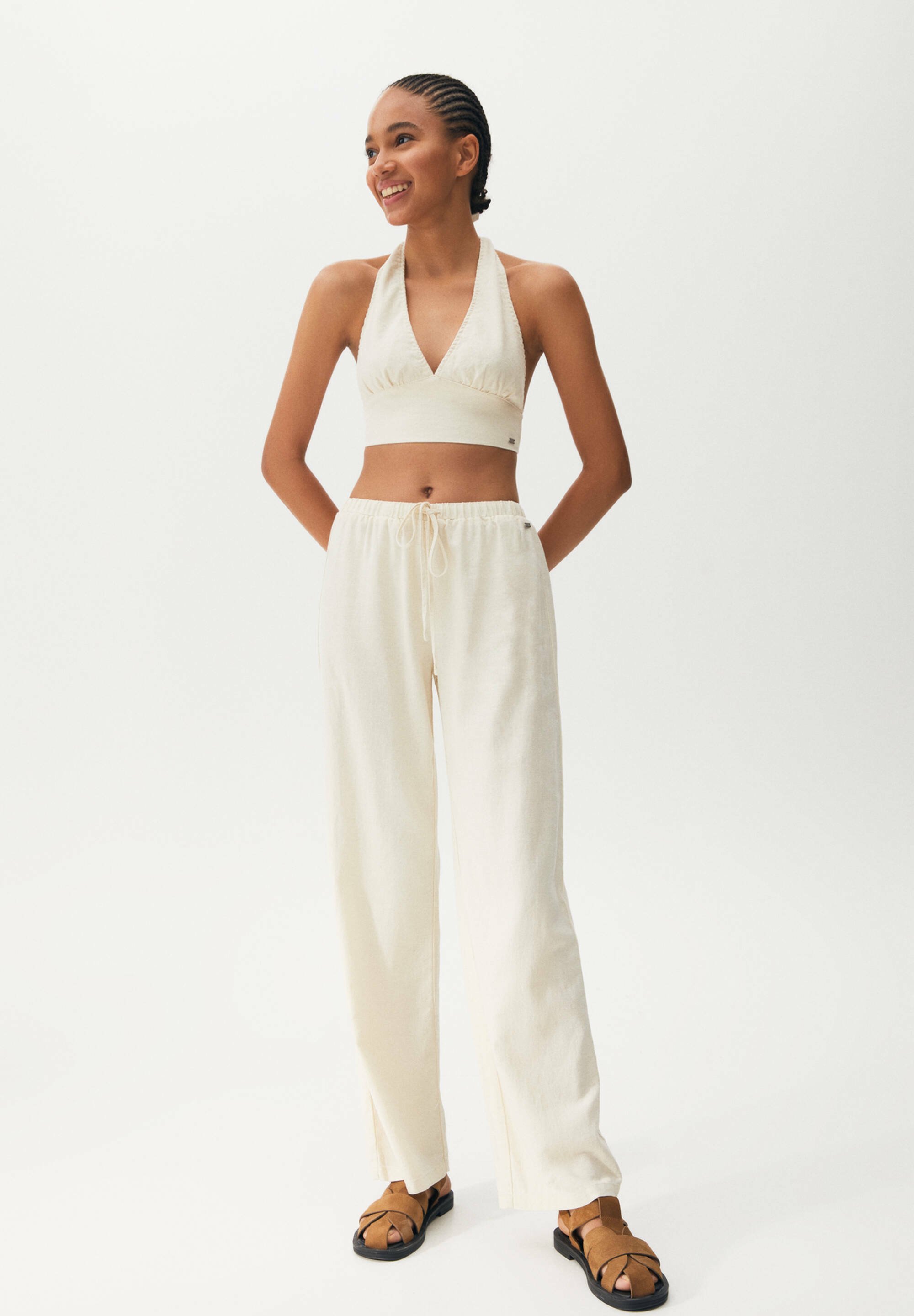 PULL\u0026BEAR CROP TOP WITH TIE-UP NECKLINE 
